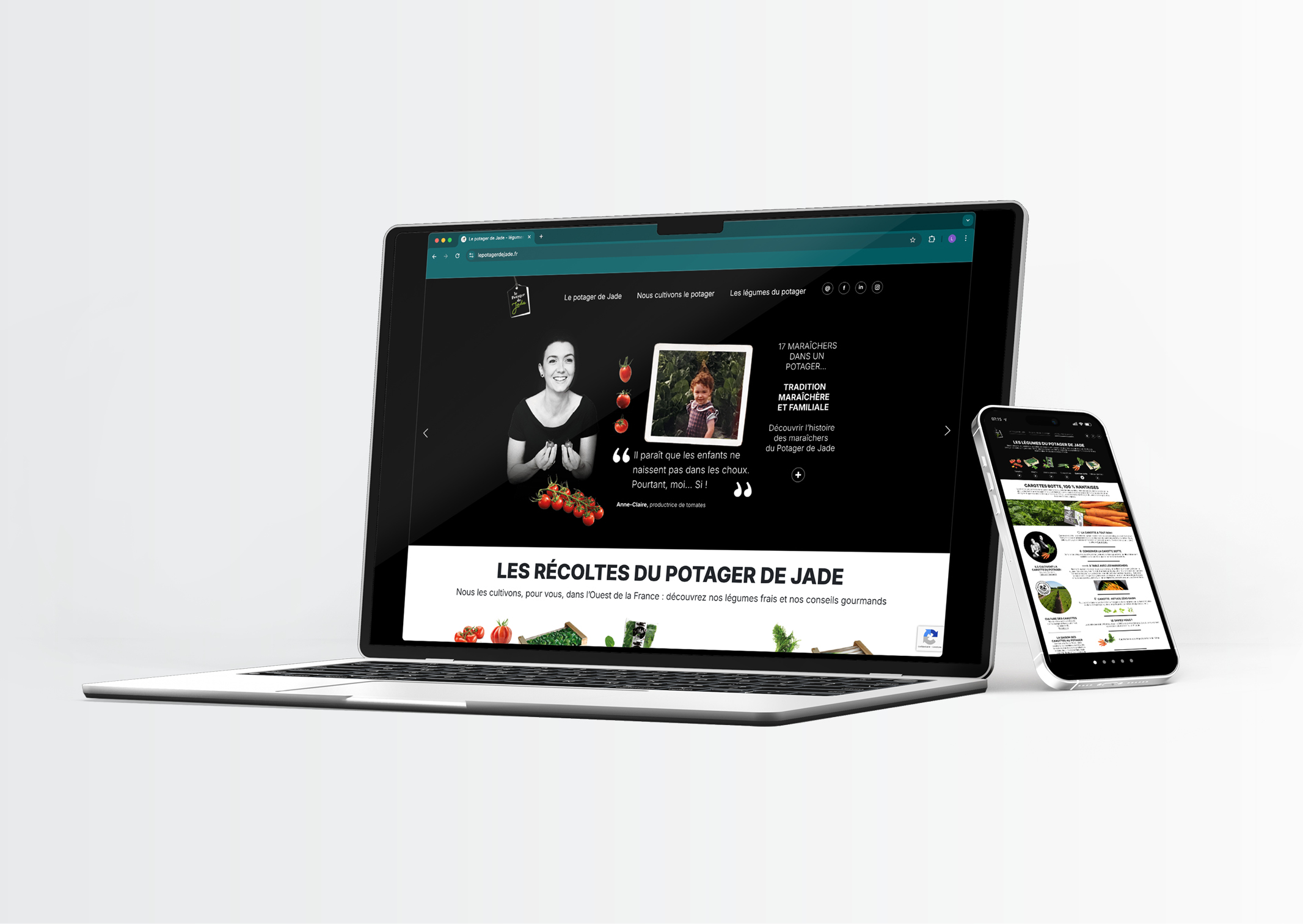 Page d'accueil du site internet du Potager de Jade.