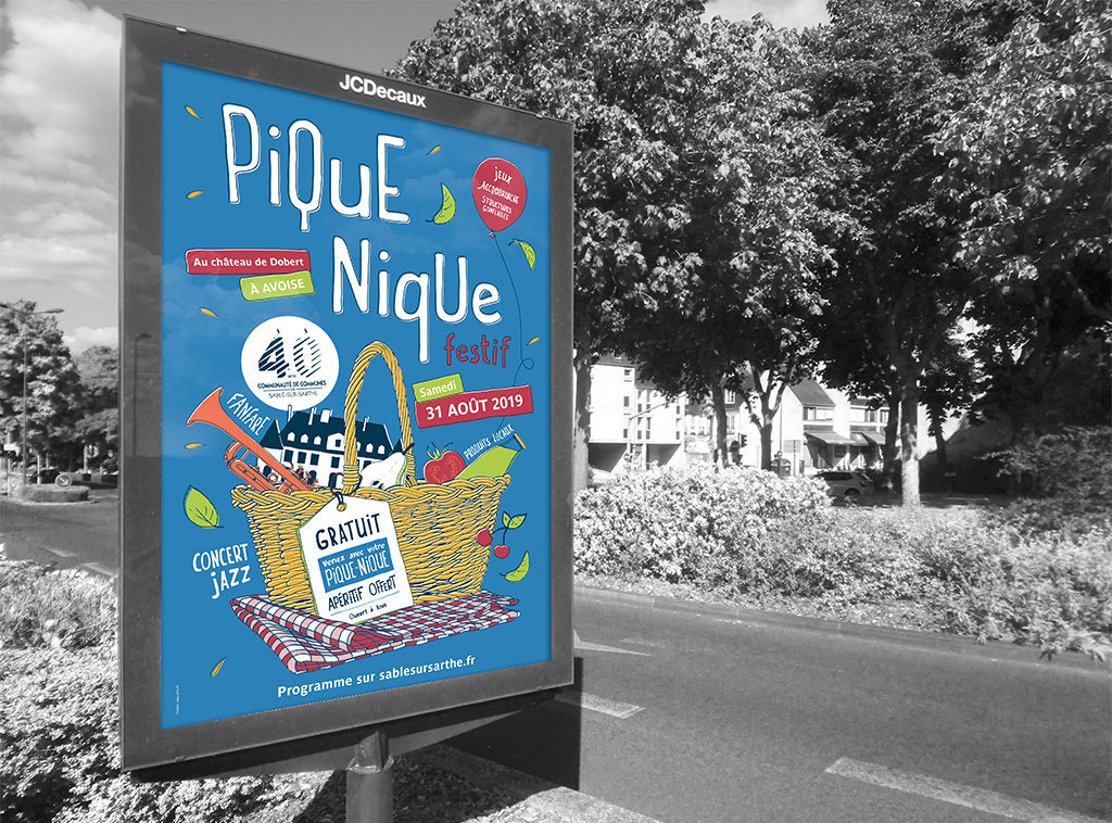 Agence de communication A Tribu Le Mans 72 Sarthe Pays-de-la-Loire — Communauté de Communes de Sablé-sur-Sarthe pique nique 2019 affiche