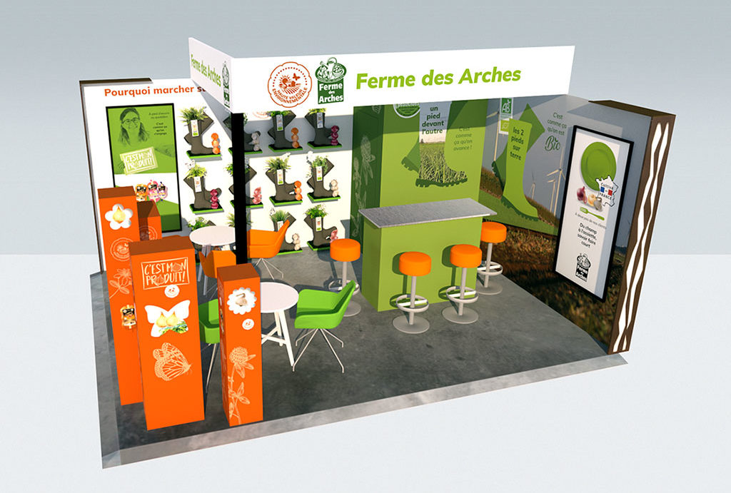 Agence de communication A Tribu Le Mans 72 Sarthe Pays-de-la-Loire — Fermes des Arches, stand Salon Fruit Logistica Berlin